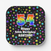 54th Birthday: Fun Stars Pattern and Rainbow “54” Papieren Bordje (Voorkant)