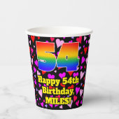 54th Birthday: Loving Hearts Pattern, Rainbow 54 Papieren Bekers (Voorkant)