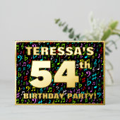 54th Birthday Party — Fun, Colorful Music Symbols Folie Uitnodiging (Staand Voorkant)