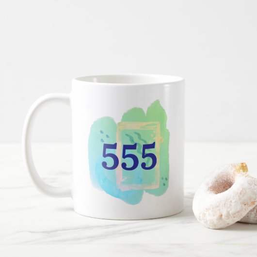 555 Angel Nummer Transformatie Affirmatie Koffiemok (Met donut)