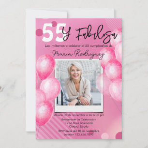 55 en Fabulosa Roze Foto Spaanse 55e Verjaardag Kaart