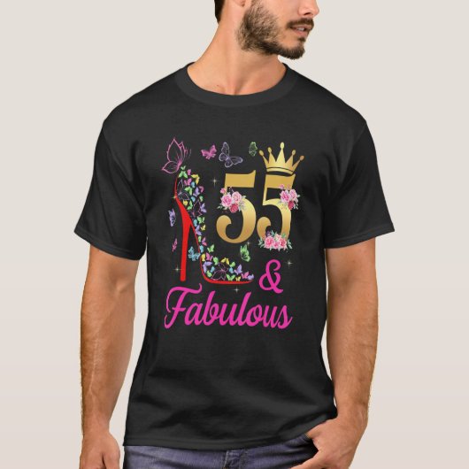 55 en Fabulous 55 jaar oude 55e buikvlinders H T-shirt (Voorkant)