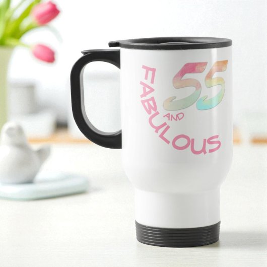 55 en Fabulous Birthday Pastel Rainbow-tekst Reisbeker