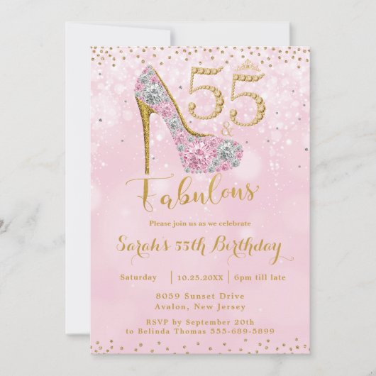 55 en Fabulous High Heel Diamonds 55e verjaardag Kaart (Voorkant)