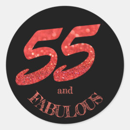 55 en Fabulous Verjaardag Viering Koraal Glitter Ronde Sticker
