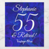 55 en Gepensioneerd Elegant Royal Blue Gepersonali Wijn Etiket (Enkel label)