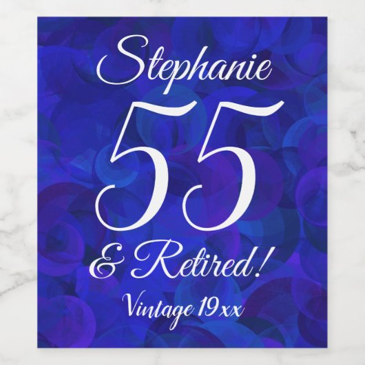 55 en Gepensioneerd Elegant Royal Blue Gepersonali Wijn Etiket (Enkel label)