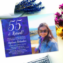55 en Met Pensioen Blauwe Foto Verjaardag Pensioen Kaart