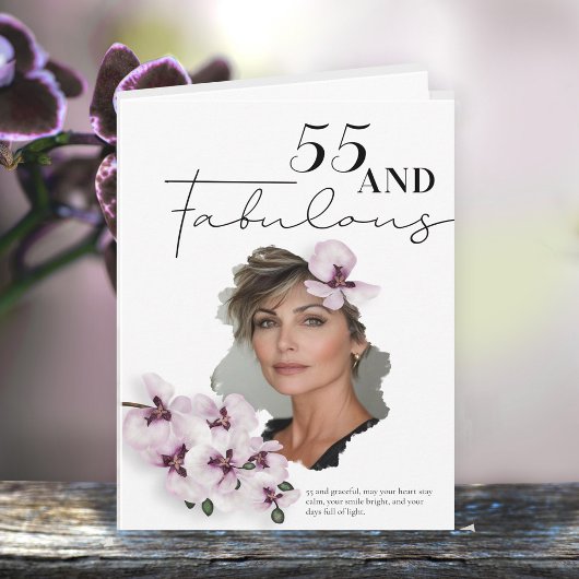55 & Fabulous Orchid Photo Birthday Greeting Card Kaart