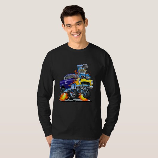 55 Funny Car Flaming Drag Track Beast Long hoeve T-shirt (Voorkant volledig)
