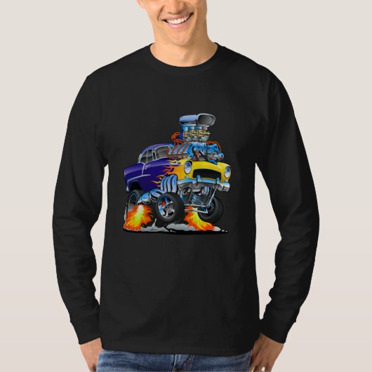 55 Funny Car Flaming Drag Track Beast Long hoeve T-shirt (Voorkant)