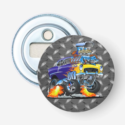 55 Funny Car on Metal Diamond Bord Beer Button Flesopener (Voorkant)