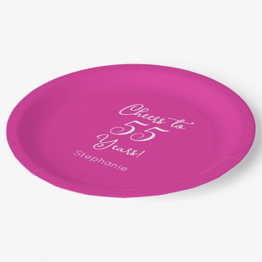 55 jaar 55ste roze verjaardag papieren bordje (Gekanteld)