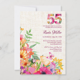 55 jaar Bloemen Bloemlinnen 55ste verjaardag Kaart