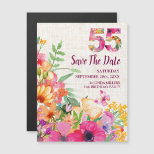55 Jaar Bloemrijke Linnen 55ste Verjaardag Save th Magnetische Uitnodiging