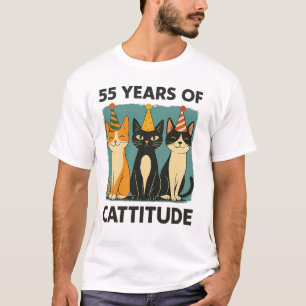 55 Jaar Cattitude 55e Verjaardag Kattenliefhebber T-shirt