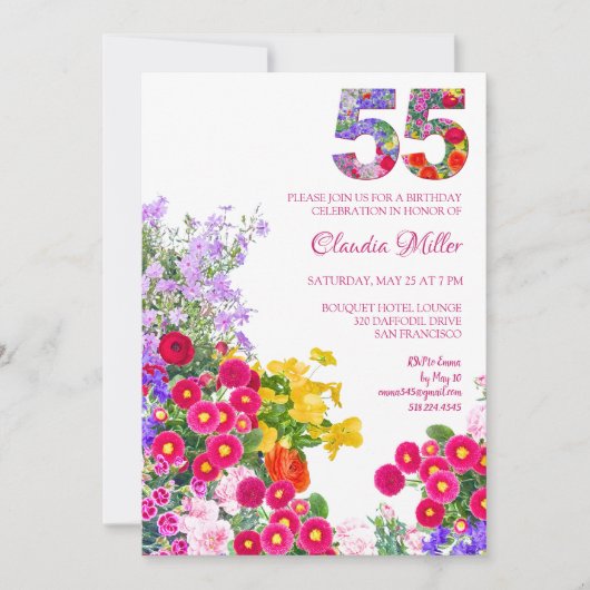 55 jaar Elegante Tuinbloem – 55ste verjaardag Kaart (Voorkant)