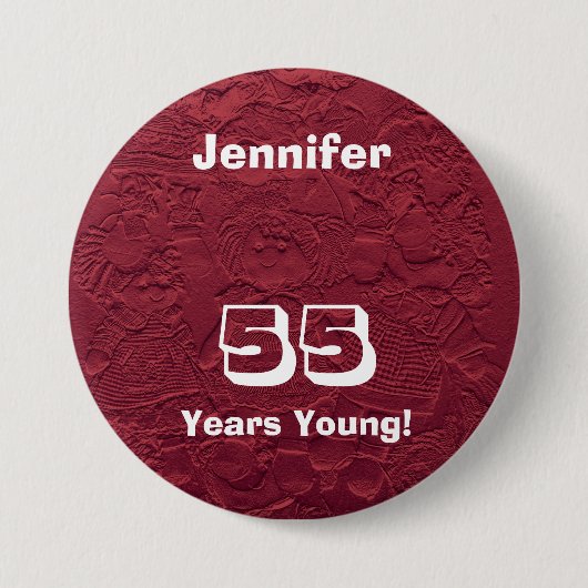 55 jaar jonge rode poppen Button Birthday Gift (Voorkant)