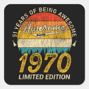 55 jaar oud 1970 Retro Geweldige 55ste verjaardags Vierkante Sticker