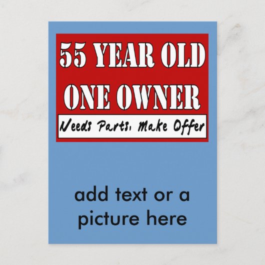 55 jaar oud, één eigenaar - heeft onderdelen nodig briefkaart (Voorkant)