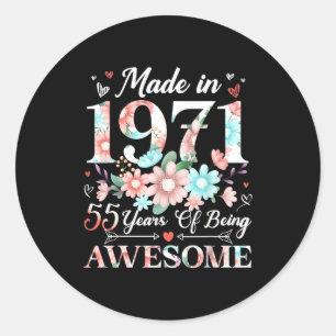 55 jaar oud gemaakt in 1971 bloem 55ste verjaardag ronde sticker