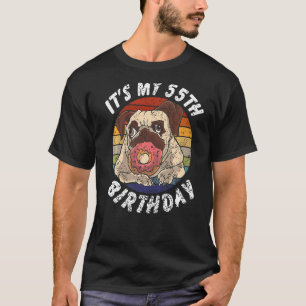 55 jaar oude Pug en Donut Vintage gedistroste 55st T-shirt