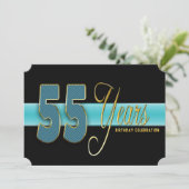 55 JAAR TWEEDE PARTIJENINVITATIE AQUA/ZWARTE ACK KAART (Staand voorkant)