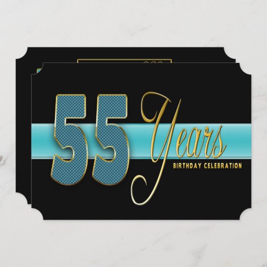 55 JAAR TWEEDE PARTIJENINVITATIE AQUA/ZWARTE ACK KAART (Voorkant / Achterkant)