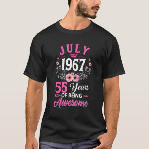 55-jarige vrouw van juli 1967 55e verjaardag t-shirt