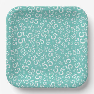  55’th Turquoise/Wit Willekeurig Nummerpatroon  Papieren Bordje