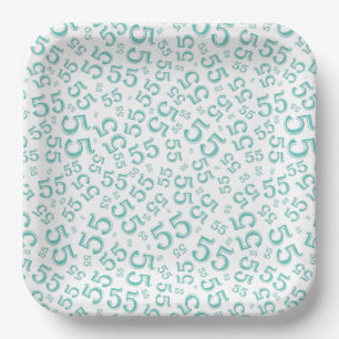 55’th Turquoise/Wit Willekeurig Nummerpatroon Papieren Bordje