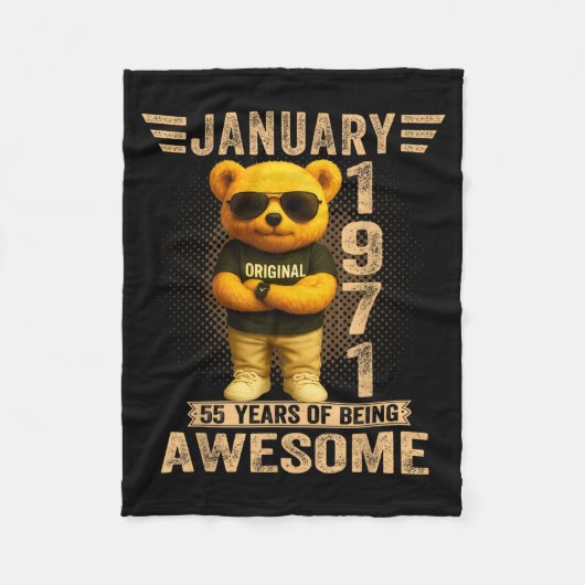 55 Year Old January 1971 Teddy Bear 55th Birthday  Fleece Deken (Voorkant)