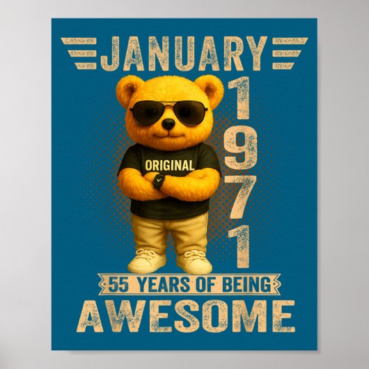 55 Year Old January 1971 Teddy Bear 55th Birthday  Poster (Voorkant)