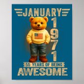55 Year Old January 1971 Teddy Bear 55th Birthday  Poster (Voorkant)