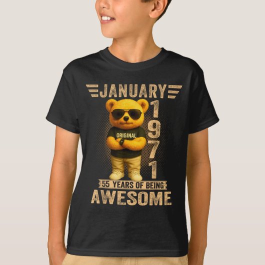 55 Year Old January 1971 Teddy Bear 55th Birthday  T-shirt (Voorkant)