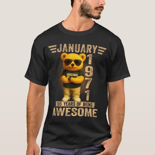 55 Year Old January 1971 Teddy Bear 55th Birthday  T-shirt (Voorkant)