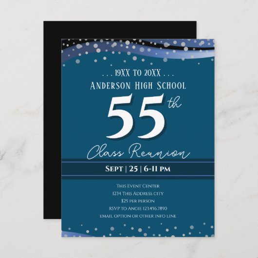 55e Alumni High School Reünie Blauwe Aankondiging (Voorkant / Achterkant)