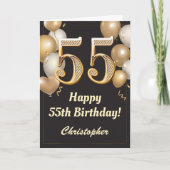55e Birthday Black en Gold Balloons Confetti Kaart (Voorkant)