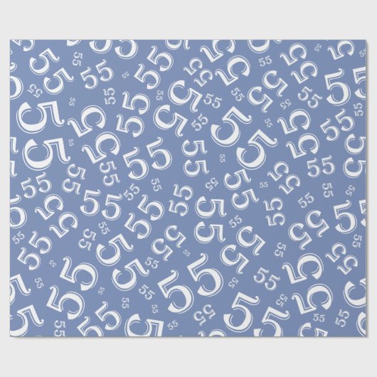 55e Birthday Blue/White Random Number Pattern 55 Cadeaupapier (Vlak)