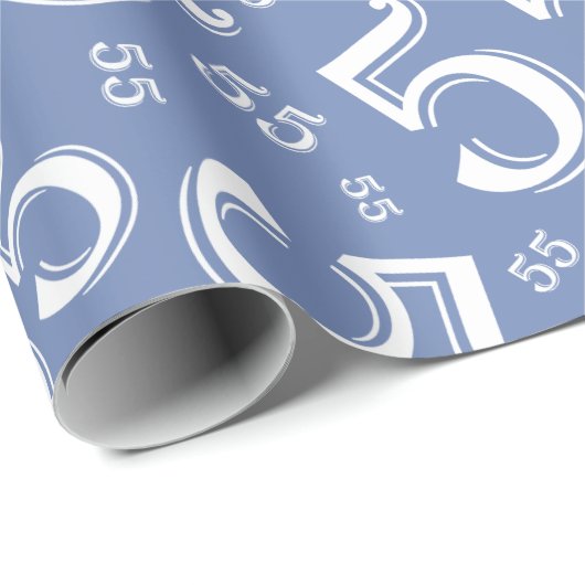 55e Birthday Blue/White Random Number Pattern 55 Cadeaupapier (Rol Hoek)