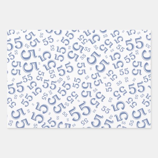 55e Birthday Blue/White Random Number Pattern 55 Inpakpapier Vel (Voorkant 2)
