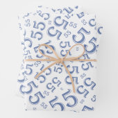 55e Birthday Blue/White Random Number Pattern 55 Inpakpapier Vel (In situ)