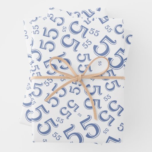 55e Birthday Blue/White Random Number Pattern 55 Inpakpapier Vel (In situ)