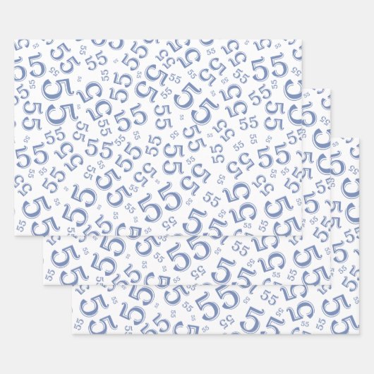 55e Birthday Blue/White Random Number Pattern 55 Inpakpapier Vel (Set)