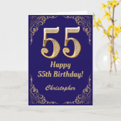 55e Birthday Navy Blue en Gold Glitter Lijst Kaart (Gele Bloem)
