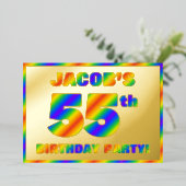 55e Birthday Party — Fun, regenboogspectrum "55" Folie Uitnodiging (Staand Voorkant)