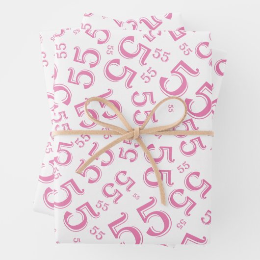 55e Birthday roze/White Random Number Pattern 55 Inpakpapier Vel (In situ)
