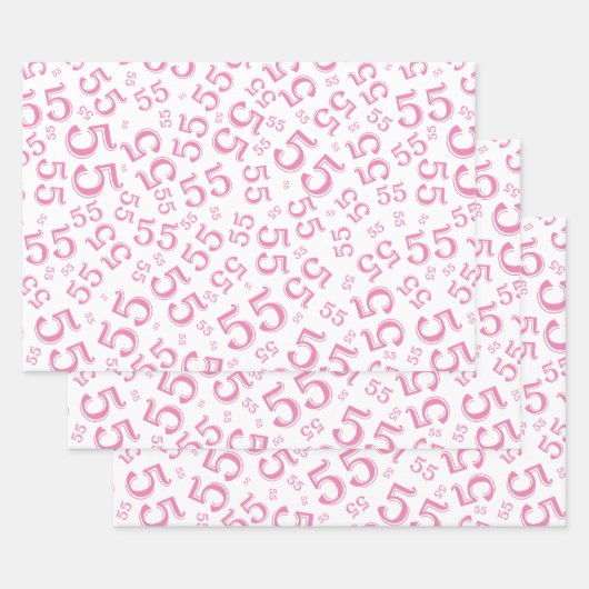 55e Birthday roze/White Random Number Pattern 55 Inpakpapier Vel (Set)