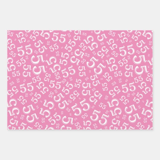 55e Birthday roze/White Random Number Pattern 55 Inpakpapier Vel (Voorkant 2)