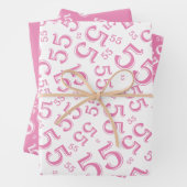 55e Birthday roze/White Random Number Pattern 55 Inpakpapier Vel (In situ)